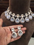 GAJAMOHINI, MADHURI INSPIRED GREY KUNDAN NECKLACE SET FOR WOMEN -MYCHOKNS001