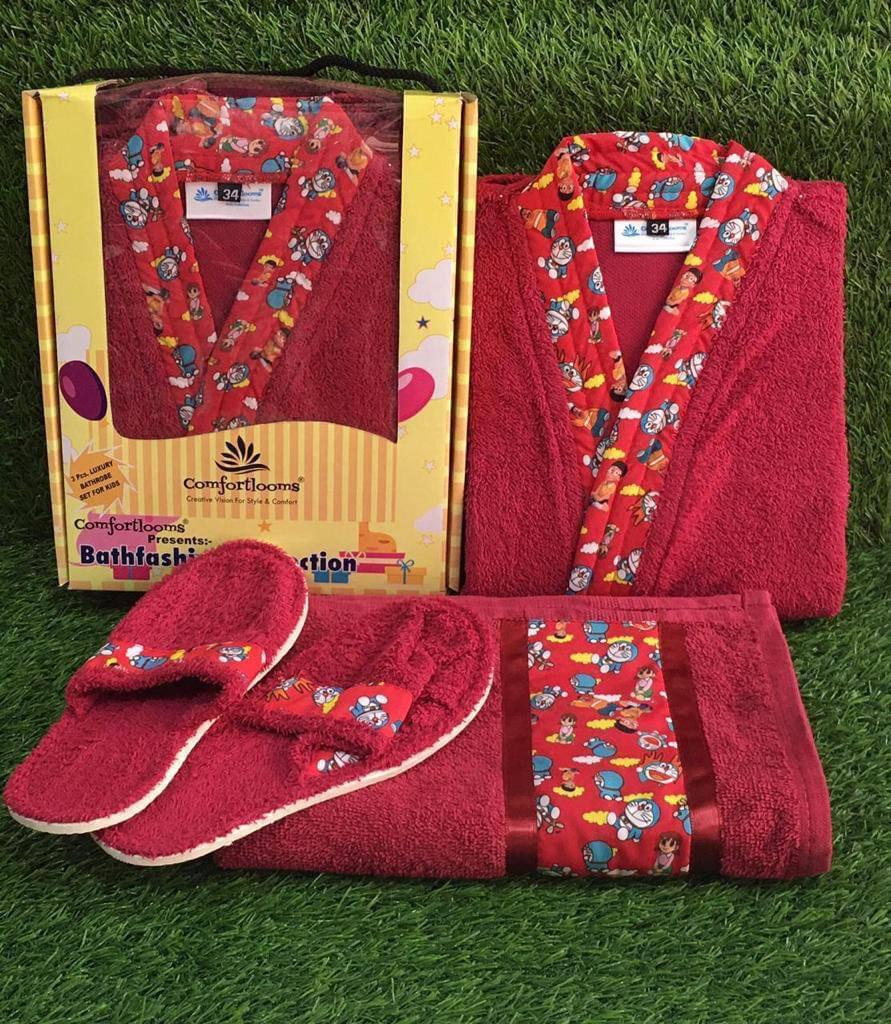 Maroon 3 pcs Luxury Kids Bathrobe set -PANIPBRS001M – www.soosi.co.in