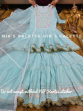 PASTEL BLUE PREMIUM COTTON CHIKAKARI SHARARA KURTI AND DUPPATTA-FOFKSD001PB