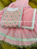 PASTEL PINK PREMIUM COTTON CHIKAKARI SHARARA KURTI AND DUPPATTA-FOFKSD001PP