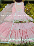 PASTEL PINK PREMIUM COTTON CHIKAKARI SHARARA KURTI AND DUPPATTA-FOFKSD001PP