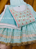 PASTEL BLUE PREMIUM COTTON CHIKAKARI SHARARA KURTI AND DUPPATTA-FOFKSD001PB