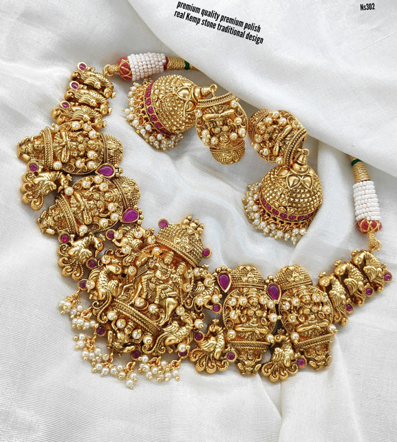 RADHAMOHAN, MATTE GOLD FINISH NECKLACE SET FOR WOMEN -ARTNSW001RM