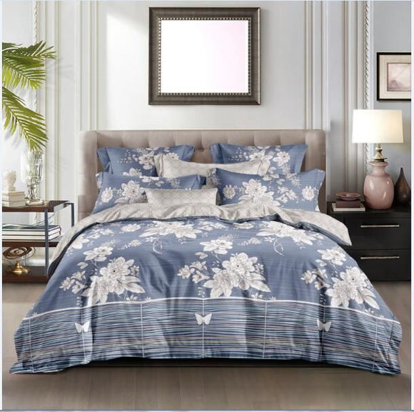 BLUE NORWAY KING SIZE FITTED BEDSHEET COMFORTOR SET -PREETNBS001B