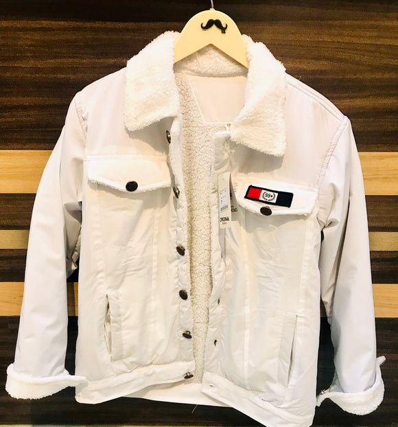 WHITE ELEGANT WARM JACKET WITH INSIDE WARM FUR FOR MEN