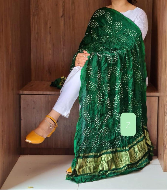 BOTTLE  GREEN COLOR BARIK  BANDEJ DESIGNER MODAL DUPPATTA FOR WOMEN -KRISHDW001B