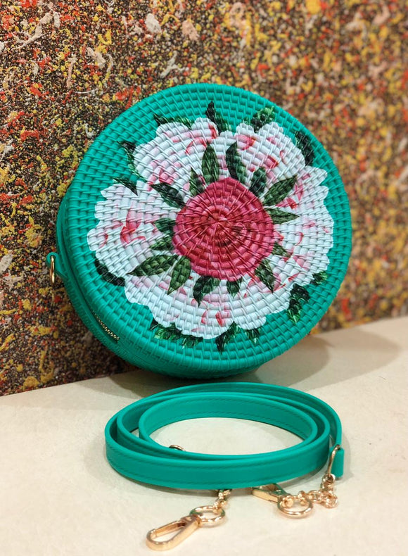 AGAVE GREEN TRENDY SILICON ROUND SLING WITH PRINTED FLOWER -PANIPSS001AG