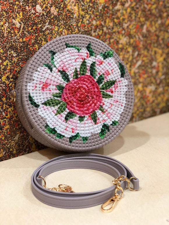 GREY  TRENDY SILICON ROUND SLING WITH PRINTED FLOWER -PANIPSS001GR