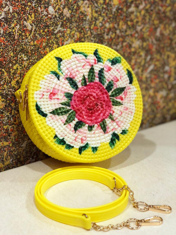 LEMON YELLOW  SHADE TRENDY SILICON ROUND SLING WITH PRINTED FLOWER -PANIPSS001Y