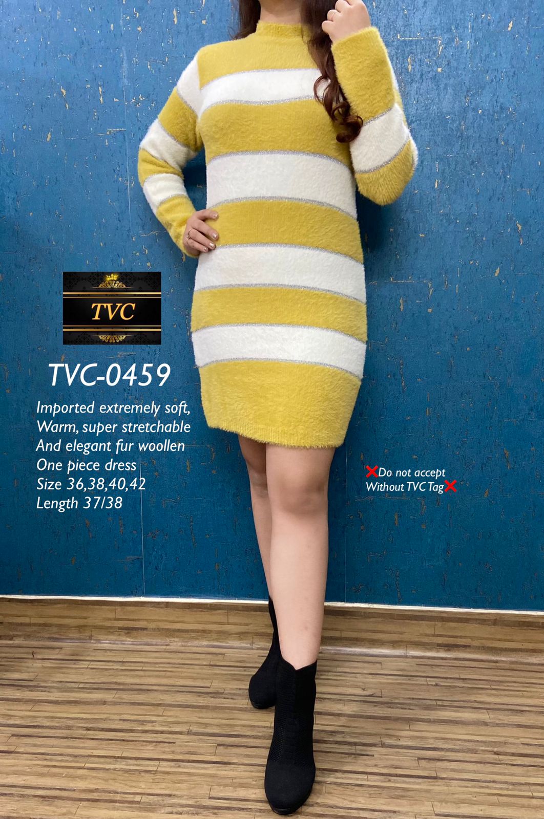 YELLOW AND WHITE THE VINTAGE CLOSET NEW WOOLEN DRESS FOR WOMEN