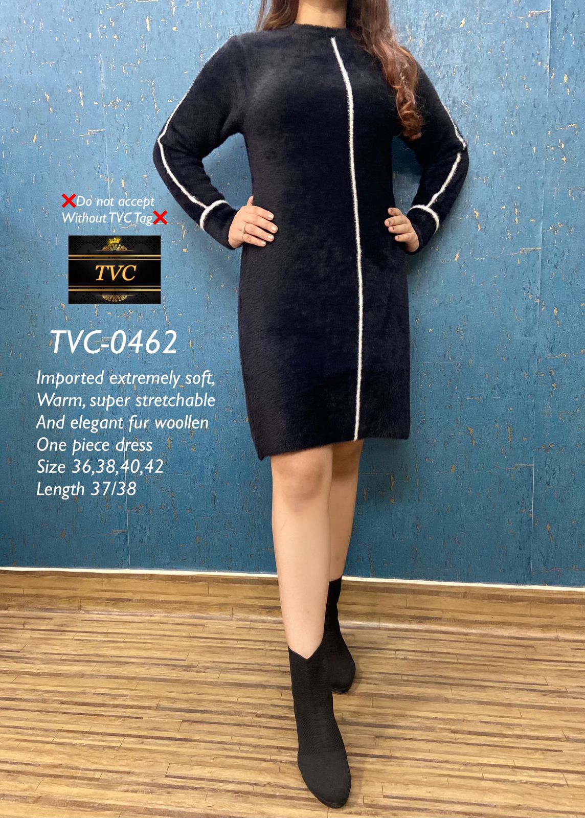 BLACK THE VINTAGE CLOSET NEW WOOLEN DRESS FOR WOMEN -FOFWD001BL –