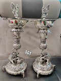 GAJAMOHINI  , GERMAN SILVER PAIR OF 2 ANTIQUE FINISH LAMPS -SNGSL001G