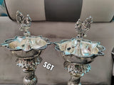 GAJAMOHINI  , GERMAN SILVER PAIR OF 2 ANTIQUE FINISH LAMPS -SNGSL001G