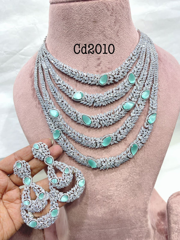 PASTEL GREEN CLARA, PLATINUM FINISH LAYERED NECKLACE SET FOR WOMEN -LRLNS001PGC
