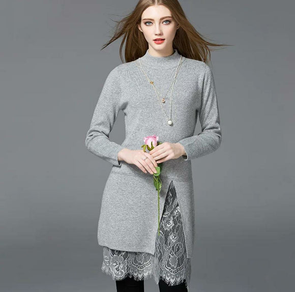 Beautiful 2021 Elegant Female Pullovers Knitted Dresses Women Long Sleeve O-Neck Casual Autumn A-Line Dress -DPWDW001