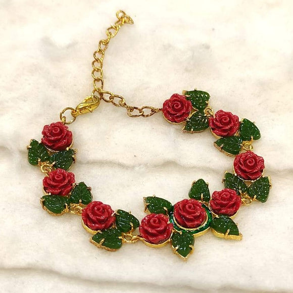 ROSATI , RED CORAL AND GREEN JADE GOLD FINISH BRACELET FOR WOMEN -MOECJB001RO