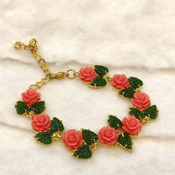 Buy Zaveri Pearls Pink & Green Meenakari Flower Traditional Pearls Patta  Bracelet (ZPFK10231) Online
