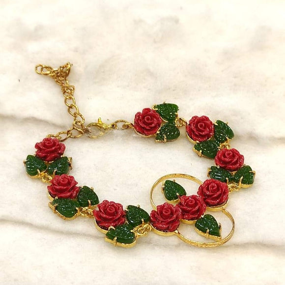 RED CORAL AND GREEN JADE GOLD FINISH BRACELET FOR WOMEN -MOECJB001R