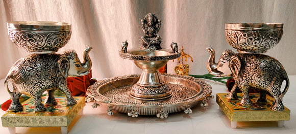 German Silver Antique Finish Laxmi Pooja Set-SKDGLPS001