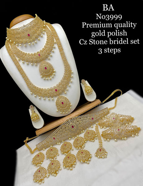 PADMAVATHY, PREMIUM QUALITY GOLD POLISH CZ STONE BRIDAL JEWELLERY SET FOR WOMEN -ARTNS001BJL