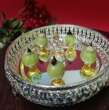 GANESH KARTIKA , GERMAN SILVER ROUND TRAY WITH GANESHA IDOL AND 6 AMLA DEEPAM STANDS-CZY001ADG