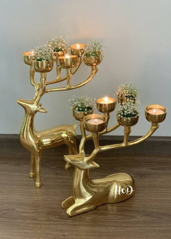 Pair of Christmas Reindeer Gold Finish  Candle Stand -DIPT001