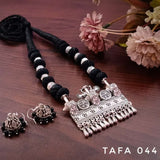 DESIGNER TRIBAL DESIGN SILVER FINISH PENDANT  THREAD NECKLACE SET FOR WOMEN -LRTN001TS