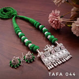 DESIGNER TRIBAL DESIGN SILVER FINISH PENDANT  THREAD NECKLACE SET FOR WOMEN -LRTN001TS