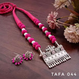 DESIGNER TRIBAL DESIGN SILVER FINISH PENDANT  THREAD NECKLACE SET FOR WOMEN -LRTN001TS
