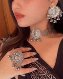 DURGA MAA DESIGN OXIDISED SILVER NECKLACE SET  FOR WOMEN -LRDM001