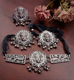 DURGA MAA DESIGN OXIDISED SILVER NECKLACE SET  FOR WOMEN -LRDM001