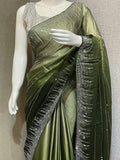 GREEN  SHADE GEORGETTE SAREE WITH SHIMMERING SILVER STONE WORK -FOF001GR