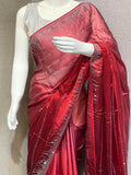 RED   SHADE GEORGETTE SAREE WITH SHIMMERING SILVER STONE WORK -FOF001R