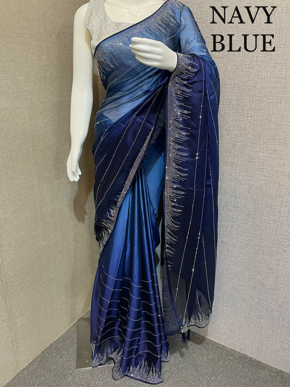 NAVY BLUE SHADE GEORGETTE SAREE WITH SHIMMERING SILVER STONE WORK -FOF001NB