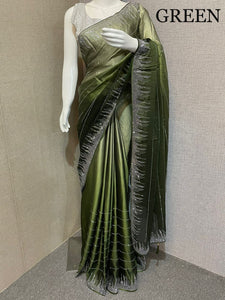 GREEN  SHADE GEORGETTE SAREE WITH SHIMMERING SILVER STONE WORK -FOF001GR