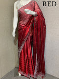 RED   SHADE GEORGETTE SAREE WITH SHIMMERING SILVER STONE WORK -FOF001R