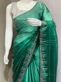 BOTTLE GREEN  SHADE GEORGETTE SAREE WITH SHIMMERING SILVER STONE WORK -FOF001BG