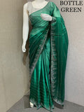BOTTLE GREEN  SHADE GEORGETTE SAREE WITH SHIMMERING SILVER STONE WORK -FOF001BG