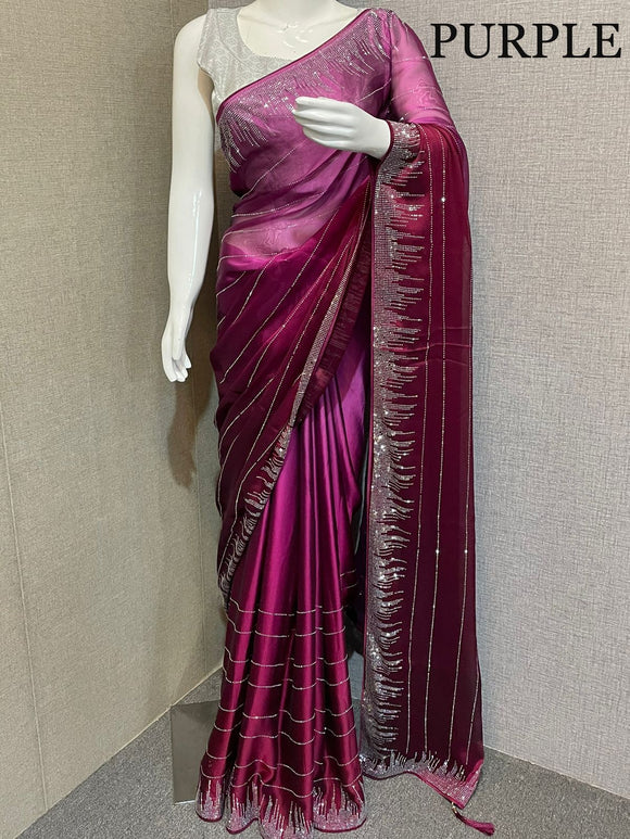 PRUPLE SHADE GEORGETTE SAREE WITH SHIMMERING SILVER STONE WORK -FOF001PR