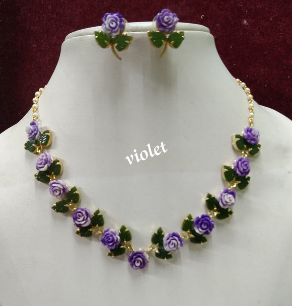 VIOLET DOUBLE SHADE HAND CRAFTED ROSE CORAL DESIGN NECKLACE SET FOR WOMEN -JAY001V