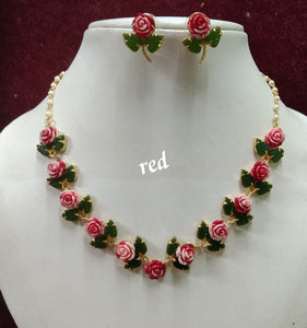 RED DOUBLE SHADE CORAL DESIGN NECKLACE SET FOR WOMEN -JAY001R