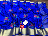 INDIGO BLUE  SHADE PURE MYSORE SILK WRINKLE CREPE SAREE WITH BEAUTIFUL KASHMIRI EMBROIDERY ALLOVER-PDSMYS001IB