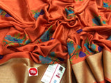 ORANGE  SHADE PURE MYSORE SILK WRINKLE CREPE SAREE WITH BEAUTIFUL KASHMIRI EMBROIDERY ALLOVER-PDSMYS001O