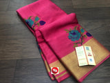 MAGENTA PINK  SHADE PURE MYSORE SILK WRINKLE CREPE SAREE WITH BEAUTIFUL KASHMIRI EMBROIDERY ALLOVER-PDSMYS001MP