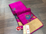 PURPLE SHADE PURE MYSORE SILK WRINKLE CREPE SAREE WITH BEAUTIFUL KASHMIRI EMBROIDERY ALLOVER-PDSMYS001PR