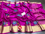 PURPLE SHADE PURE MYSORE SILK WRINKLE CREPE SAREE WITH BEAUTIFUL KASHMIRI EMBROIDERY ALLOVER-PDSMYS001PR