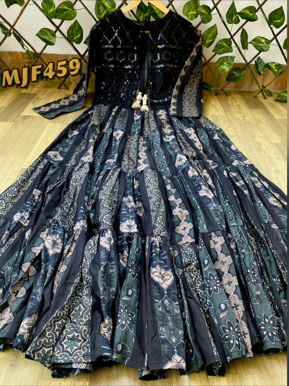 MjF-459 Premium heavy quality cotton tier pattern beautiful printed gown with side zipper for proper fit-FOF001CK