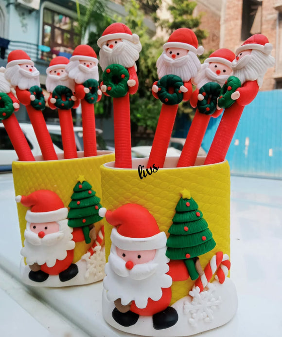 Santa Pen Stand with 4 Santa Pens for Christmas-PANI001SP