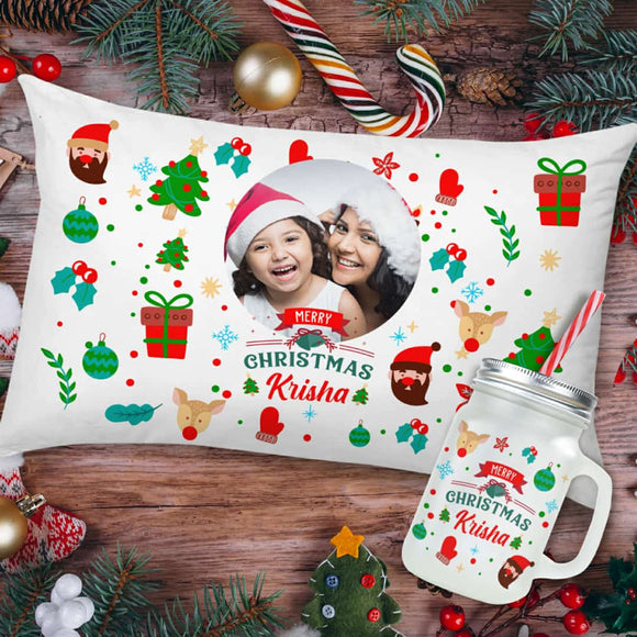 CHRISTMAS SPECIAL COMBO OF PERSONALIZED CUSHION AND MASON JAR -OKG001PCMJA