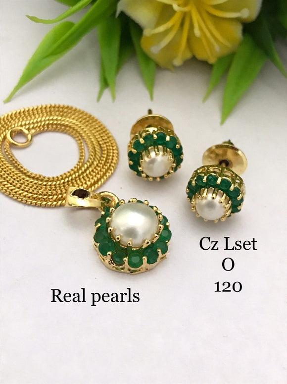 MEEZAN, GOLD FINISH ELEGANT REAL PEARL  EARRINGS WITH PEDNANT AND CHAIN SET FOR WOMEN -GANU001PCE